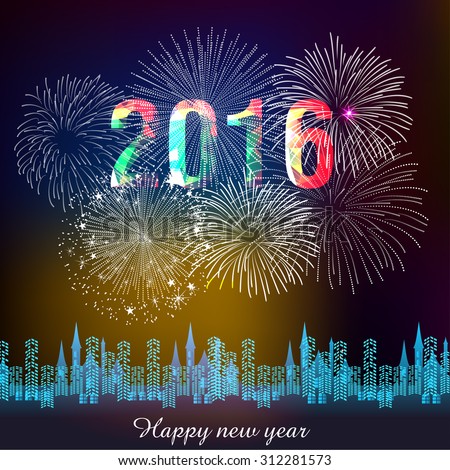 Happy new year fireworks 2016 holiday background design