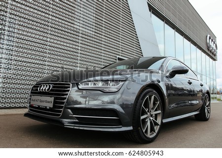 MINSK, BELARUS APRIL 14, 2017: New Audi A7 Sportback near the dealership of Audi in Minsk