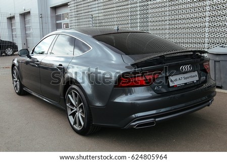 MINSK, BELARUS APRIL 14, 2017: New Audi A7 Sportback near the dealership of Audi in Minsk