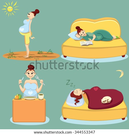 Pregnant woman health. Pregnant woman health. Pregnant walking, rest, eating, sleeping.
