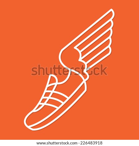 Speeding Running Shoe Icon or Logo with Wings in a Flat Line Art ...