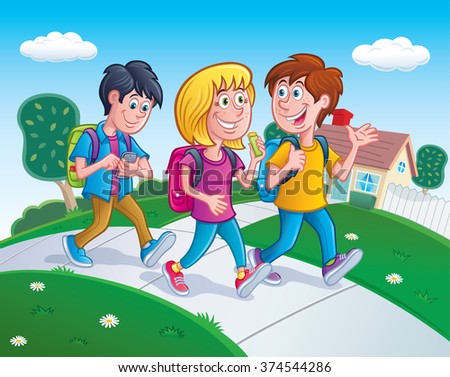 Kids Walking Home School Stock Vector 374544286 - Shutterstock