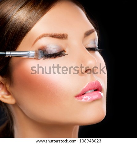 Eyes Makeup.Make-up.Eyes shadows. Eye shadow brush