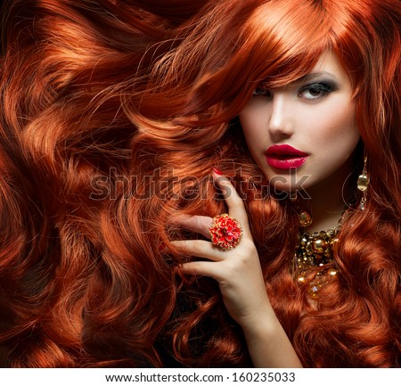 Long Curly Red Hair Fashion Woman Stock Photo (Royalty 