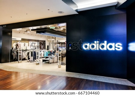 KUALA LUMPUR, Malaysia, June 26, 2017: Adidas AG is a German multinational corporation, headquartered in Herzogenaurach, Germany, that designs and manufactures shoes, clothing and accessories..