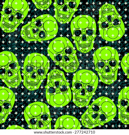 Seamless pattern voodoo cartoon with different skull . - stock vector