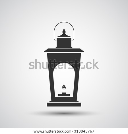 Camping lantern icon on gray gradient background, flat design style. Vector illustration eps 10.