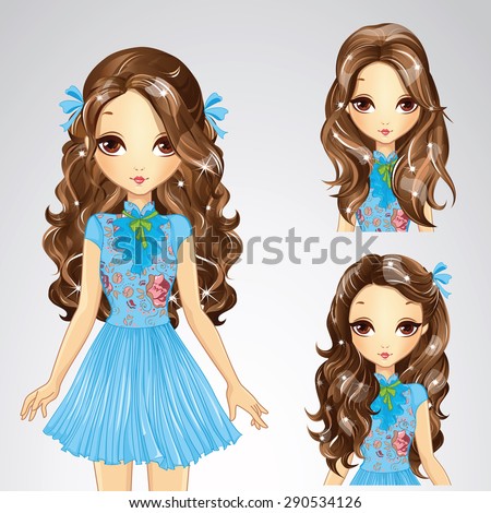 Beautiful Fashion Girl Collection Different Curls Stock 