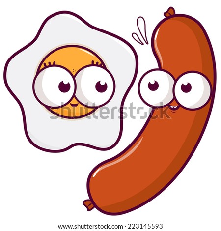 stock vector an egg and a sausage cartoon characters on white background isolated 223145593