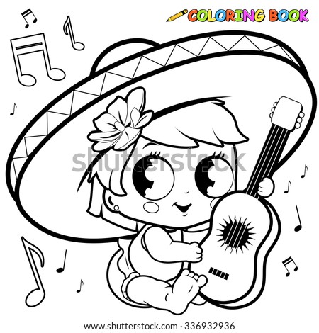 mariachi baby girl playing guitar coloring stock vector 336932936 ... - Baby Girl Coloring Pages Kids mariachi baby girl playing guitar coloring stock vector 336932936 ... - Baby Girl Coloring Pages Kids