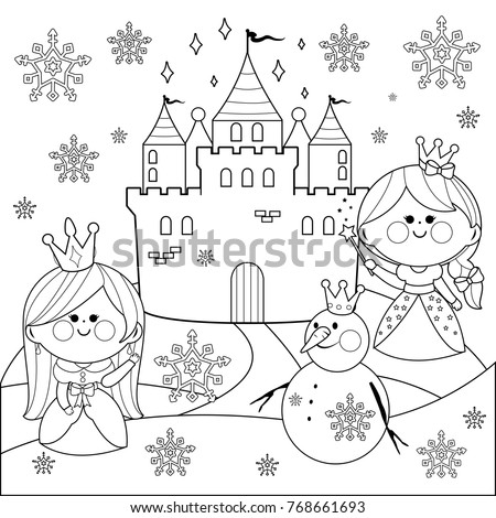 Download Beautiful Princesses Snowy Landscape Castle Snowman Stock Vector 768661693 - Shutterstock