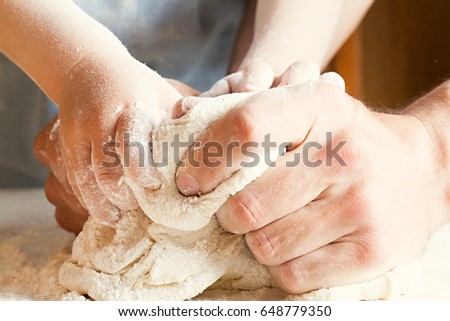 The Son And Father Knead Dough Cooking Process The Son And Father Knead Dough Cooking Process