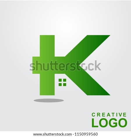 K Logo Creative Home Property Concept with color green