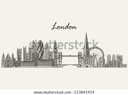 Linear Banner London City All Buildings Stock Vector 380374084