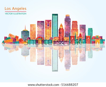 Los Angeles (United States) detailed city skyline. Vector illustration