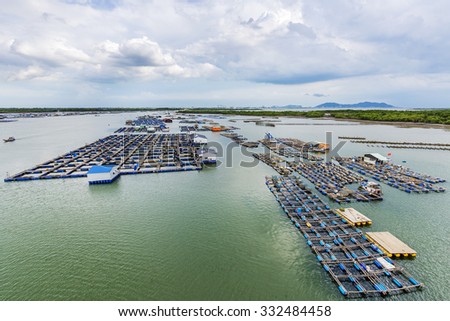 Float fishing village, Long Son, Long Hai, Ba Ria- Vung Tau Vietnam. People living and doing feed fish industry at floating village.
