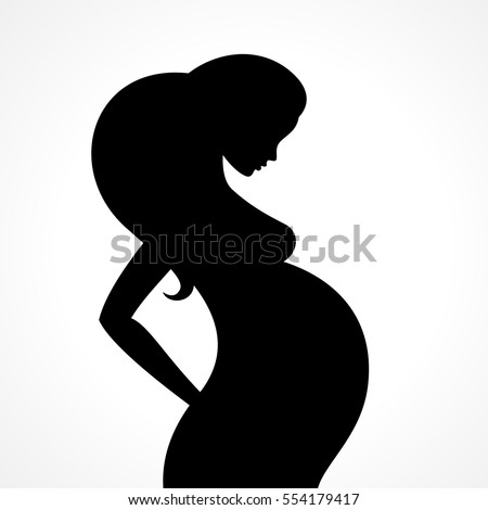 Silhouette of pregnant woman on gray background. Vector illustration.