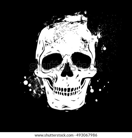 Human skull black and white isolated on white background day of the dead hand Human skull black and white isolated on white background day of the dead hand