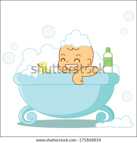 Happy Cartoon Baby Kid Having Bath Stock Vector 153750089 - Shutterstock