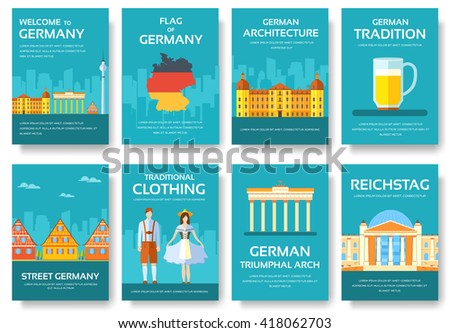 Set of Germany country ornament travel tour concept. Monument traditional, magazine, book, poster, abstract, element. Vector decorative ethnic greeting card or invitation design background