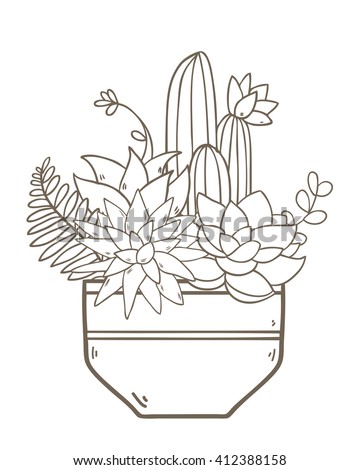 Set Flowers Pots Painted Black Lines Stock Vector 200315408 - Shutterstock