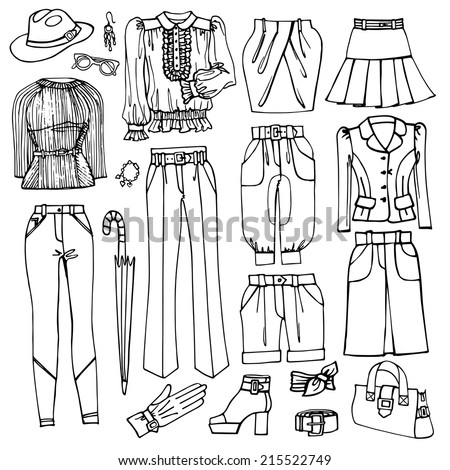 Outline Fashionable Female Clothing Accessories Set Stock Vector ...
