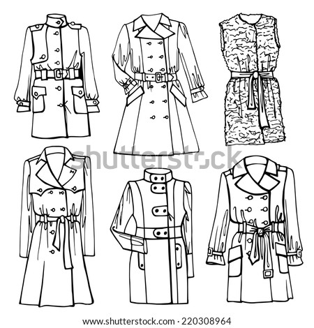 Outline Fashionable female coat set on Sketchy style.Woman wear in ...