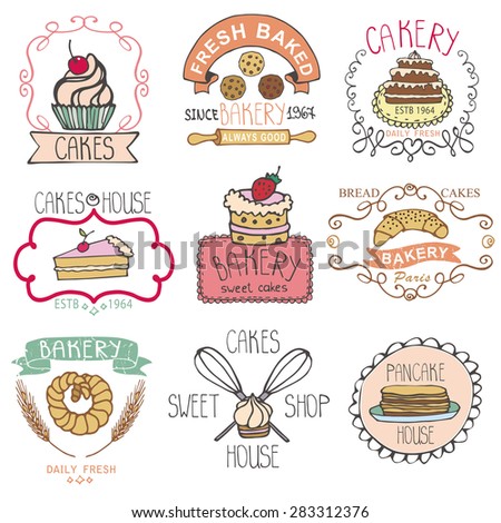 Vector Bakery Badges Labelslogos Vintage Retro Hand ...