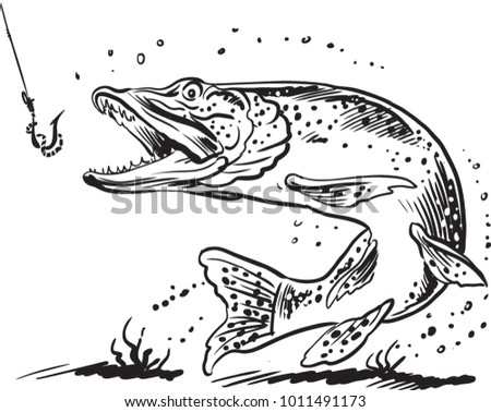 Vector Illustration Pike Design On Fishing Stock Vector 1011491173 ...