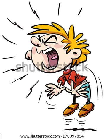 Angry child jumping and crying. - stock vector