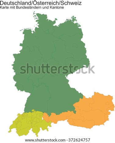 map of germany switzerland austria with provinces or cantons