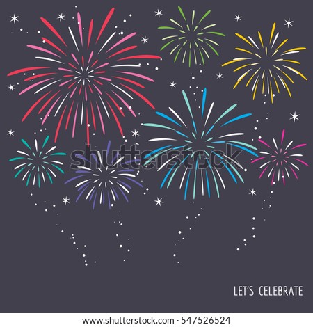 Colorful exploding fireworks on dark night background.