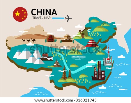 China Landmark Travel Map Flat Design Stock Vector 316021943 - Shutterstock