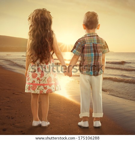 Back View Little Girl Boy Holding Stock Photo 174702524 - Shutterstock