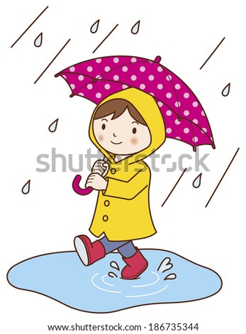 Cute Little Girl Purple Umbrella Rain Stock Illustration 74800246 ...