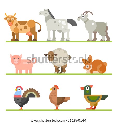 Vector Set Different Cartoon Farm Animals Stock Vector 178478948 ...