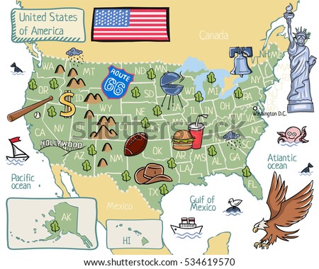 Cartoon Map United States America Stock Vector 531958975 - Shutterstock