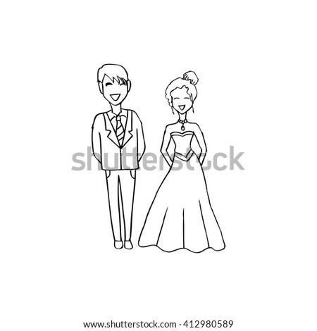 Wedding Couple Wedding Dress Hand Drawing Stock Vector 412980589 ...