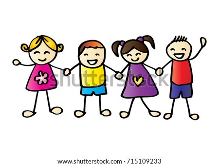 Little Kids Holding Hands Stock Vector 715109233 - Shutterstock