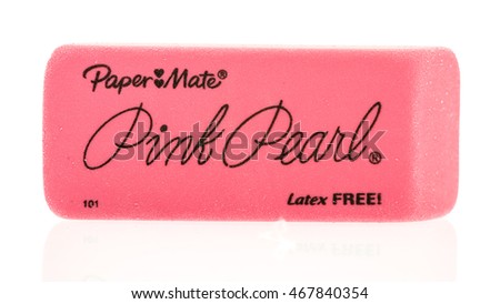 Winneconne, WI - 12 August 2016: Paper mate pink pearl eraser on an isolated background.