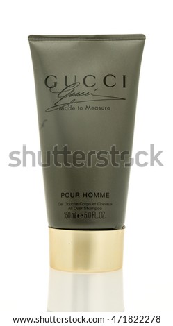 Winneconne, WI - 14 August 2016: Bottle of Gucci shower gel on an isolated background.