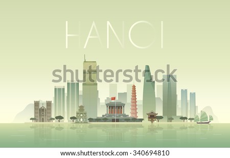 Vector background of the urban landscape of Hanoi. Cityscape. Skyline. Flat design.