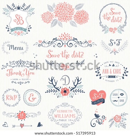 Hand Drawn Rustic Wedding Collection With Typographic Design Elements Ornate Motives Branches Wreaths Hand Drawn Rustic Wedding Collection With Typographic Design Elements Ornate Motives Branches Wreaths
