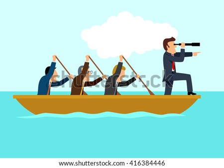Simple Cartoon Businessmen Rowing Boat Teamwork Stock 