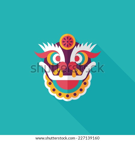 Chinese New Year flat icon with long shadow,eps10,The dragon and lion dancing head