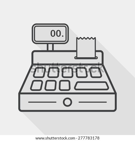 shopping cash register flat icon with long shadow, line icon