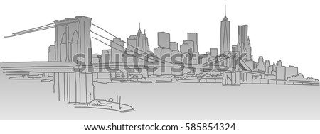 Hand Drawn Manhattan Bridge Seen Narrow Stock Vector 547372744 ...