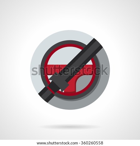 Red steering wheel with locked seat belt. Driver safety symbol, car Red steering wheel with locked seat belt. Driver safety symbol, car