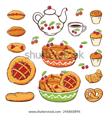 Set Elements Bakery Sketch Design Elements Stock Vector 246860896