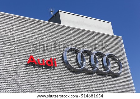 Lyon, France - July 3, 2016: Audi building. Audi is a German automobile manufacturer that designs, engineers, produces, markets and distributes luxury vehicles